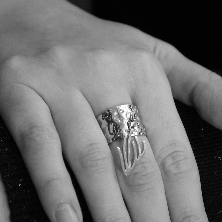 La Bague argentée  "le logo suspendu"